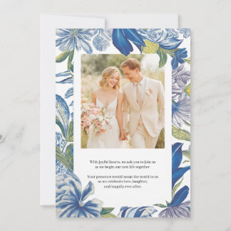 Blue Floral Classic Hochzeitseinladung Einladung