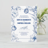 Blue Floral Classic Hochzeitseinladung Einladung (Stehend Vorderseite)