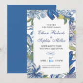 Blue Floral Classic Hochzeitseinladung Einladung (Vorne/Hinten)