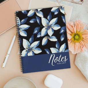 Blue Floral Classy Stilvolle Minimal Notizblock