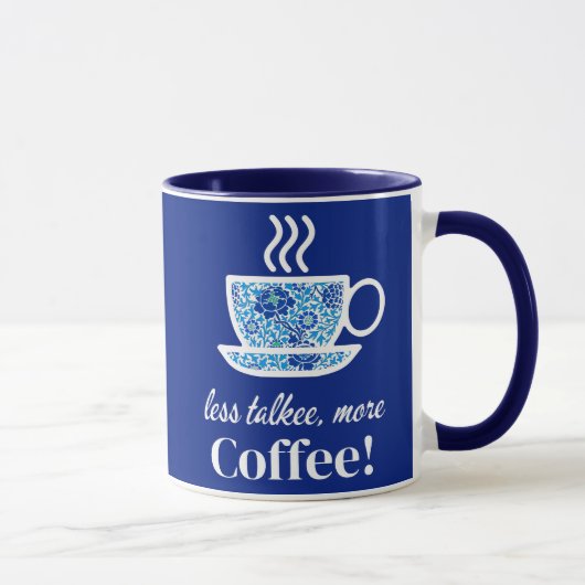 Blue Floral Coffee Cup mit einer spielerischen Bot Tasse (Rechts)