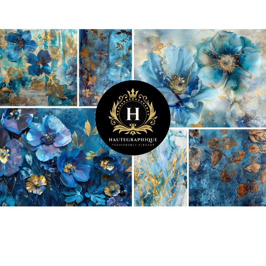 Blue Floral Collage Decoupage Seidenpapier