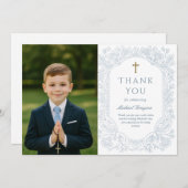 Blue Floral Communion Thank You Card Einladung (Vorne/Hinten)