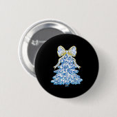 Blue Floral Coquette Bow Weihnachtsbaum Chinoiseri Button (Vorne & Hinten)