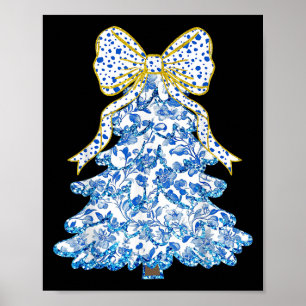 Blue Floral Coquette Bow Weihnachtsbaum Chinoiseri Poster