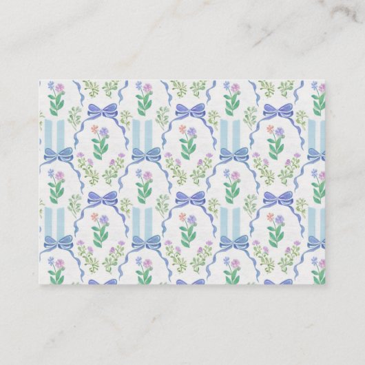 Blue Floral Coquette Tee Party Brautparty Begleitkarte (Rückseite)
