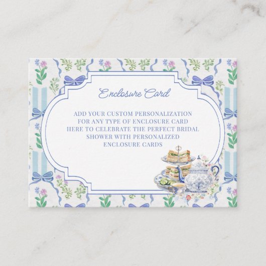 Blue Floral Coquette Tee Party Brautparty Begleitkarte (Vorderseite)
