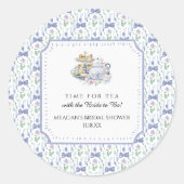 Blue Floral Coquette Tee Party Brautparty Runder Aufkleber (Vorderseite)