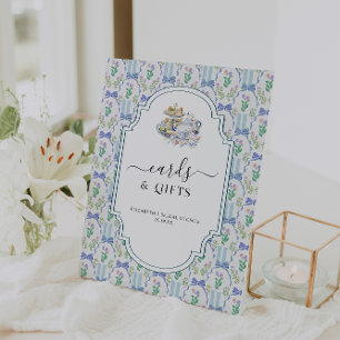 Blue Floral Coquette Tee Party Karten und Gesche Sockelschild
