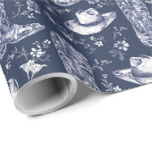 Blue Floral Cowgirl Western Weihnachten Geschenkpapier (Rolleneckpunkt)
