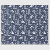 Blue Floral Cowgirl Western Weihnachten Geschenkpapier (Flach)
