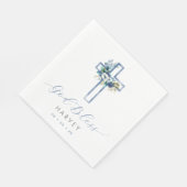 Blue Floral Cross Baby Gott segne Taufe Serviette (Ecke)