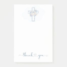 Blue Floral Cross Baptism/Christening Thank You Post-it Klebezettel