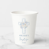 Blue Floral Cross Baptism Pappbecher (Vorderseite)