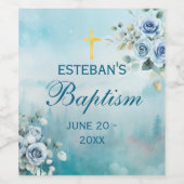 Blue Floral Cross Baptism  Weinetikett (Einzelnes Label)