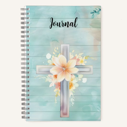 Blue Floral Cross Journal Notizblock (Vorderseite)