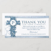 Blue Floral Cross Monogram Vielen Dank Beileid Dankeskarte (Vorne/Hinten)