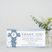 Blue Floral Cross Monogram Vielen Dank Beileid Dankeskarte (Stehend Vorderseite)