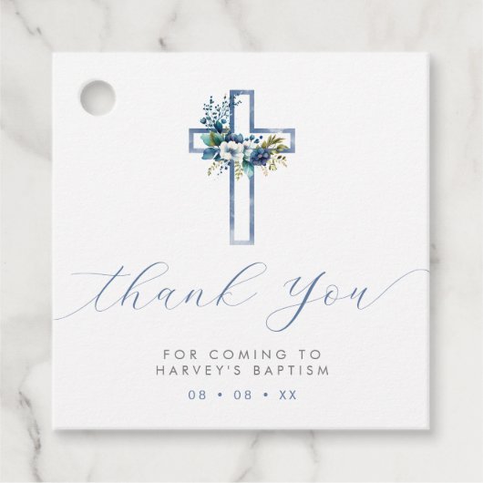 Blue Floral Cross Vielen Dank Geschenkanhänger (Vorderseite)