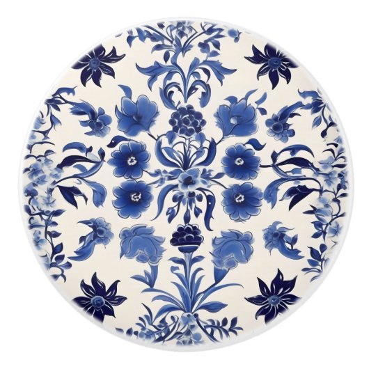 Blue Floral Custom Keramik Knoblauch Keramikknauf (Vorderseite)