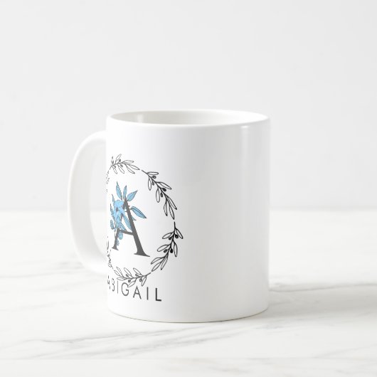 Blue Floral Custom Monogram - Letter A Kaffeetasse (Vorderseite Links)