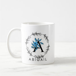 Blue Floral Custom Monogram - Letter A Kaffeetasse