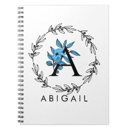 Blue Floral Custom Monogram - Letter A Notizblock