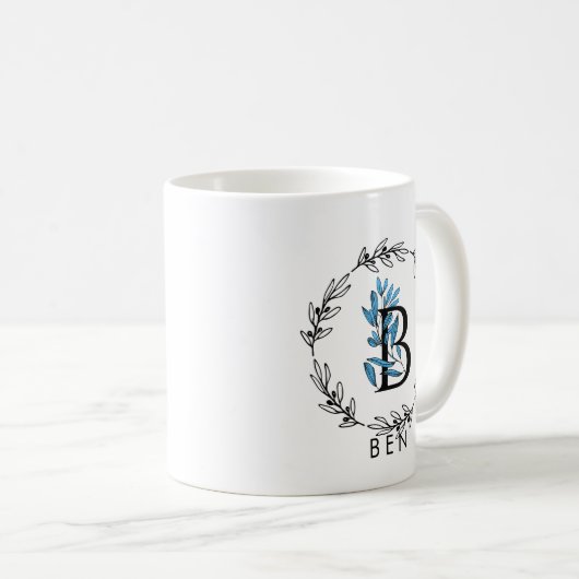 Blue Floral Custom Monogram - Letter B Kaffeetasse (VorderseiteRechts)