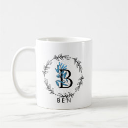 Blue Floral Custom Monogram - Letter B Kaffeetasse