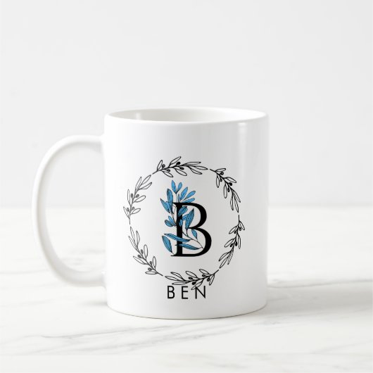 Blue Floral Custom Monogram - Letter B Kaffeetasse (Links)