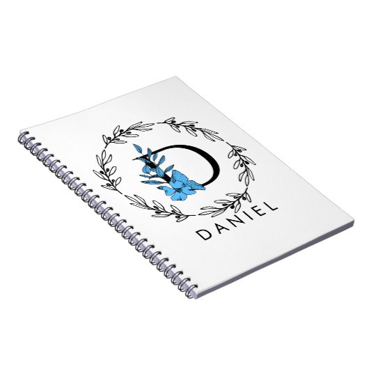 Blue Floral Custom Monogram - Letter D Notebook Notizblock (Rechte Seite)