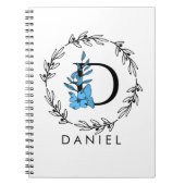 Blue Floral Custom Monogram - Letter D Notebook Notizblock (Vorderseite)