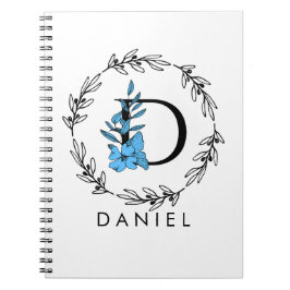 Blue Floral Custom Monogram - Letter D Notebook Notizblock
