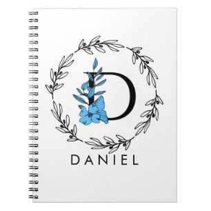 Blue Floral Custom Monogram - Letter D Notebook Notizblock