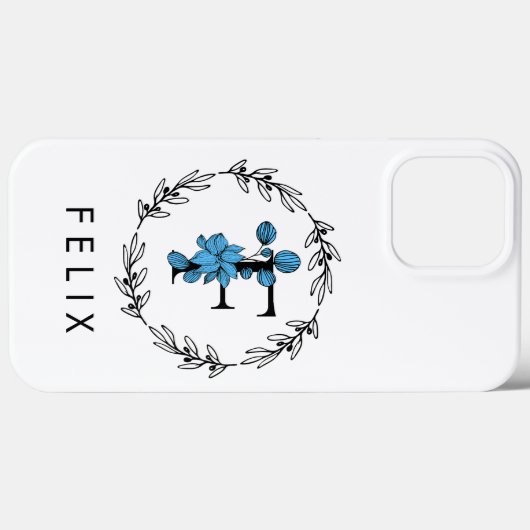 Blue Floral Custom Monogram - Letter F Case-Mate iPhone Hülle (Rückseite (Horizontal))