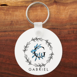 Blue Floral Custom Monogram - Letter G Schlüsselanhänger