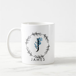 Blue Floral Custom Monogram - Letter J Kaffeetasse