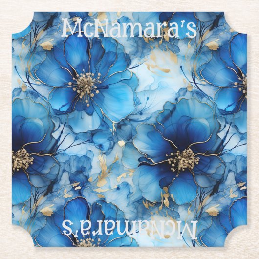 Blue Floral Custom paper coasters Untersetzer (Vorderseite)