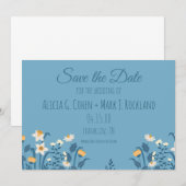 Blue Floral Daisy Wedding Save the Date Card (Vorne/Hinten)