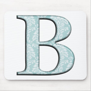 Blue Floral Damask Print B monogram initials Mousepad