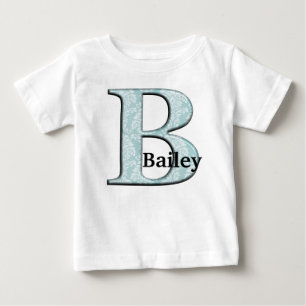 Blue Floral Damask Print B Monogramm Initialen Baby T-shirt
