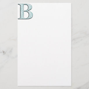 Blue Floral Damask Print B Monogramm Initialen Briefpapier
