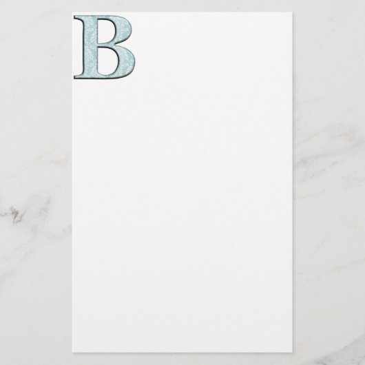Blue Floral Damask Print B Monogramm Initialen Briefpapier (Vorderseite)