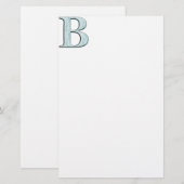 Blue Floral Damask Print B Monogramm Initialen Briefpapier (Vorne/Hinten)
