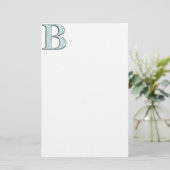 Blue Floral Damask Print B Monogramm Initialen Briefpapier (Stehend Vorderseite)