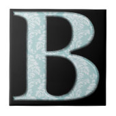 Blue Floral Damask Print B Monogramm Initialen Fliese (Vorderseite)