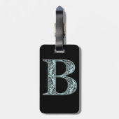 Blue Floral Damask Print B Monogramm Initialen Gepäckanhänger (Rückseite vertikal)