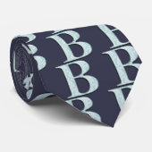 Blue Floral Damask Print B Monogramm Initialen Krawatte (Gerollt)