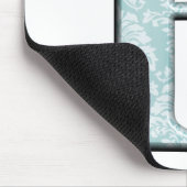 Blue Floral Damask Print B Monogramm Initialen Mousepad (Ecke)