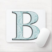 Blue Floral Damask Print B Monogramm Initialen Mousepad (Mit Mouse)